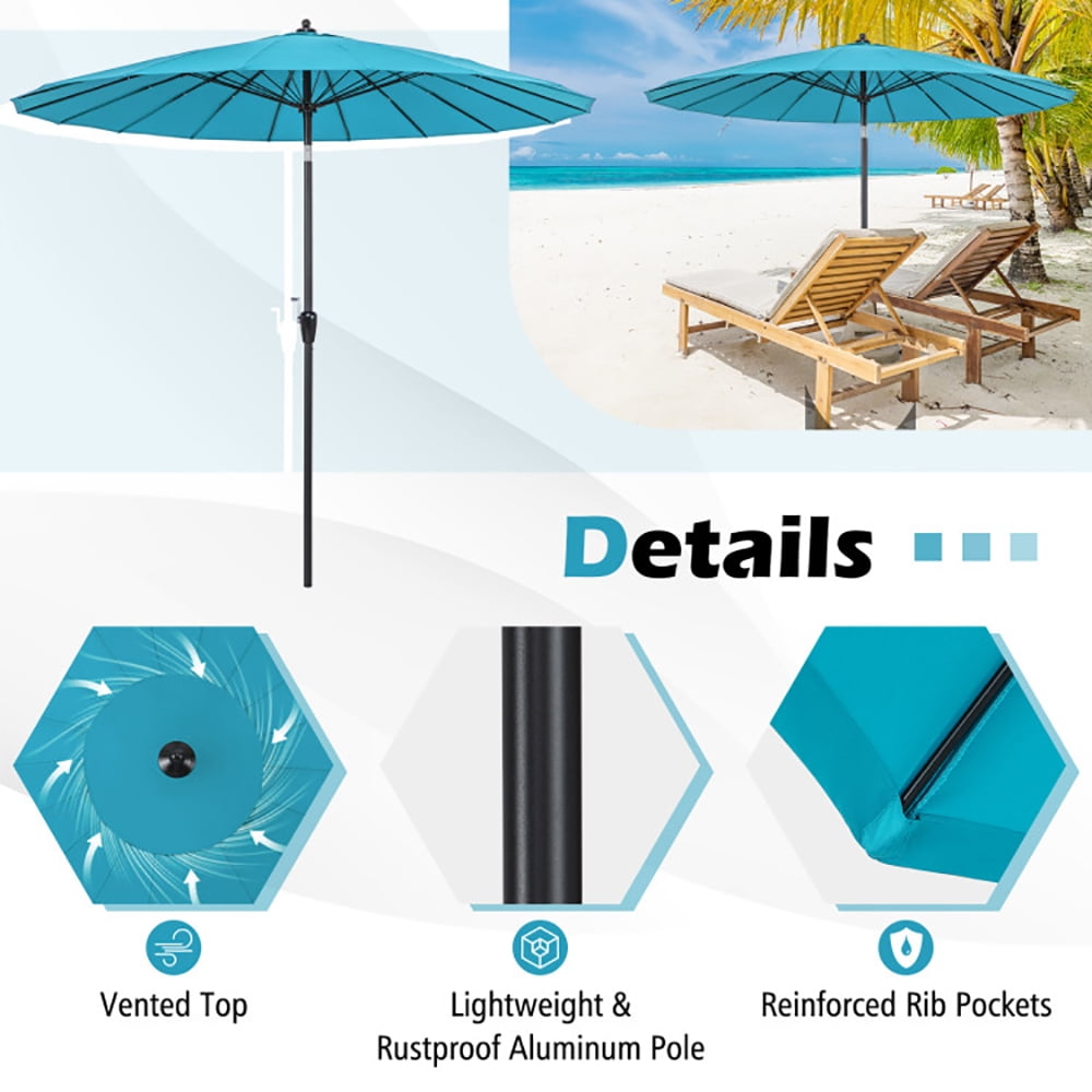 Aimee Lii 9 Feet Round Patio Umbrella with 18 Fiberglass Ribs, Sunbrella Patio Umbrellas, Turquoise Aimee Lii 9 Feet Round Patio Umbrella with 18 Fiberglass Ribs, Sunbrella Patio Umbrellas, Turquoise