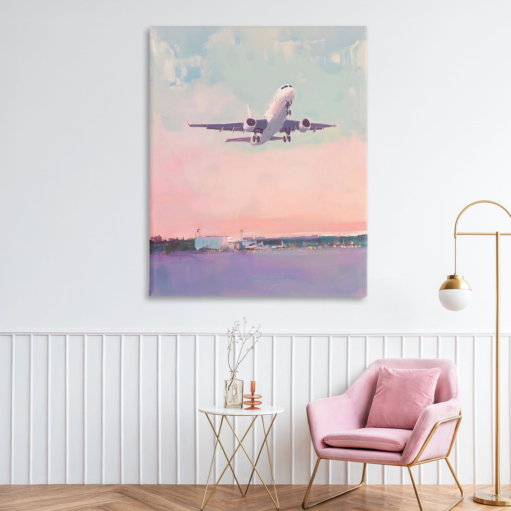 Stupell Industries Airplane Takeoff into Pastel Skies Canvas Wall Art, design by The Prints Vibe