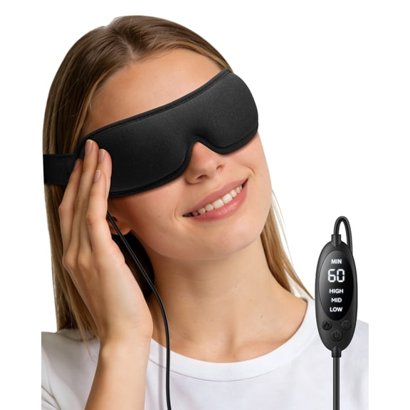FACEMOON USB Powered Heated Eye Mask for Dry Eyes Relief, Warm Compress, 3 Heat Levels, Timer, Washable Cover,
