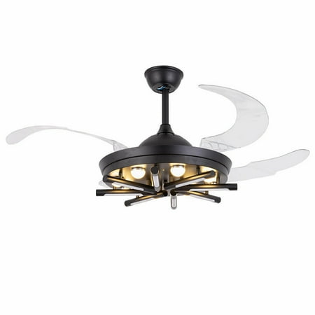

TFCFL 42-Inch Modern Black Ceiling Fan with LED Light Kit Remote Control 3 Lighting Colors & 3 Speed & Smart Timer Silent Retractable Fandelier