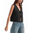 thumbnail image 2 of Women'S Summer Sleeveless Crochet Knit Tie Front Sweater Vest Black M, 2 of 9