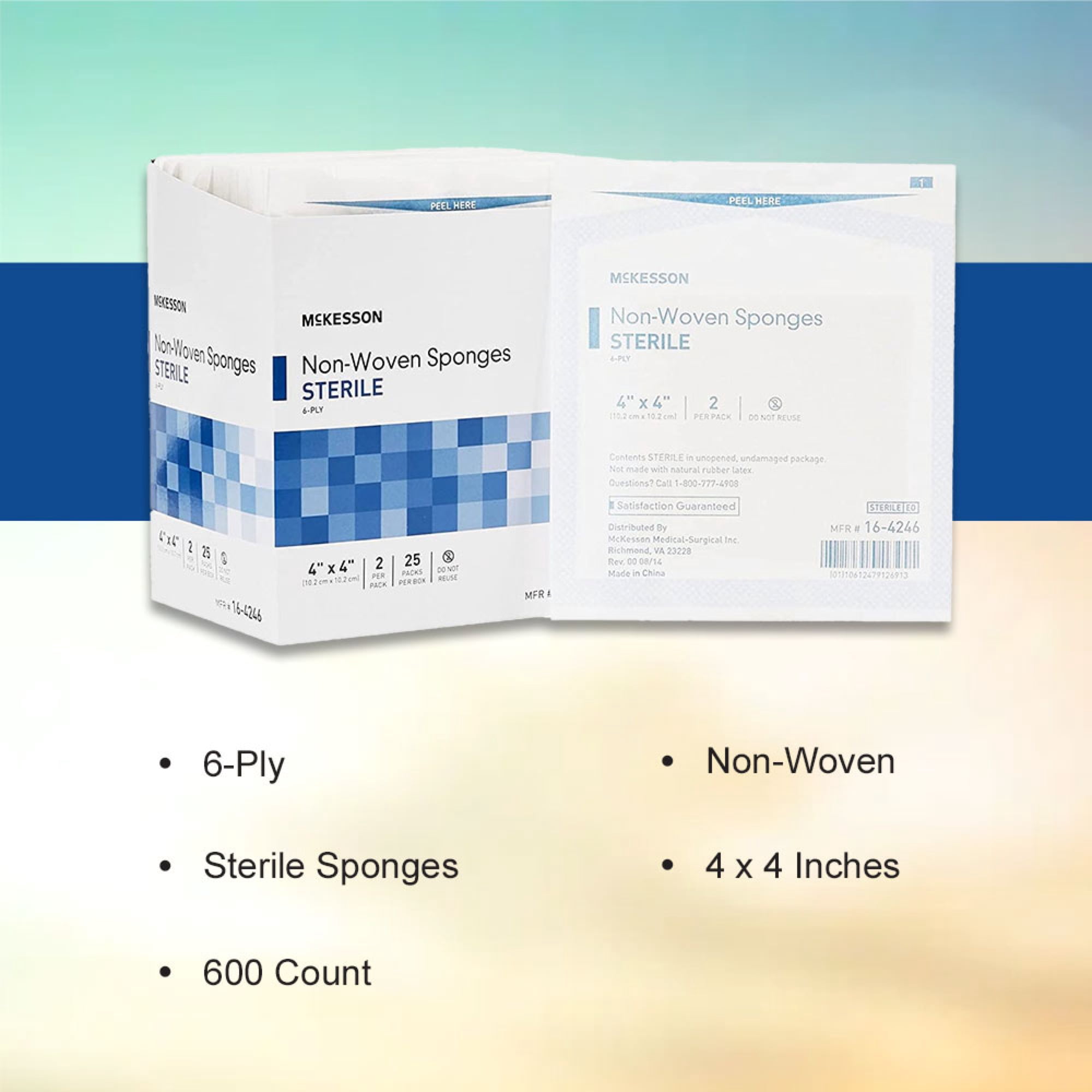 McKesson Non-Woven Gauze Sponges, Sterile Absorbent Wound Pad - 4 in x 4 in, 2 per Pack, 300 Packs, 600 Total