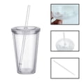 thumbnail image 1 of Vasos de plástico transparente de doble pared, reutilizables con tapa y pajita para adultos y niños, con aislamiento, sin BPA, 480 ml/16 oz., 1 of 6