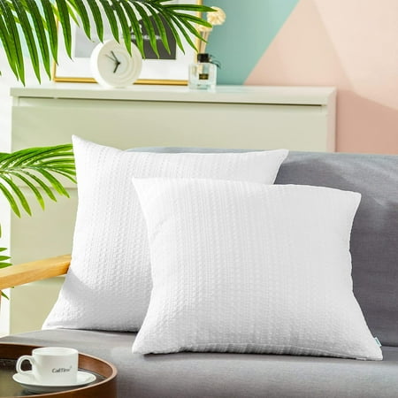 

CaliTime Throw Pillow Cases Pack of 2 Waffle Weave Textured Soft Cushion Covers for Couch Sofa Home Farmhouse Decoration 16x16 Inches White