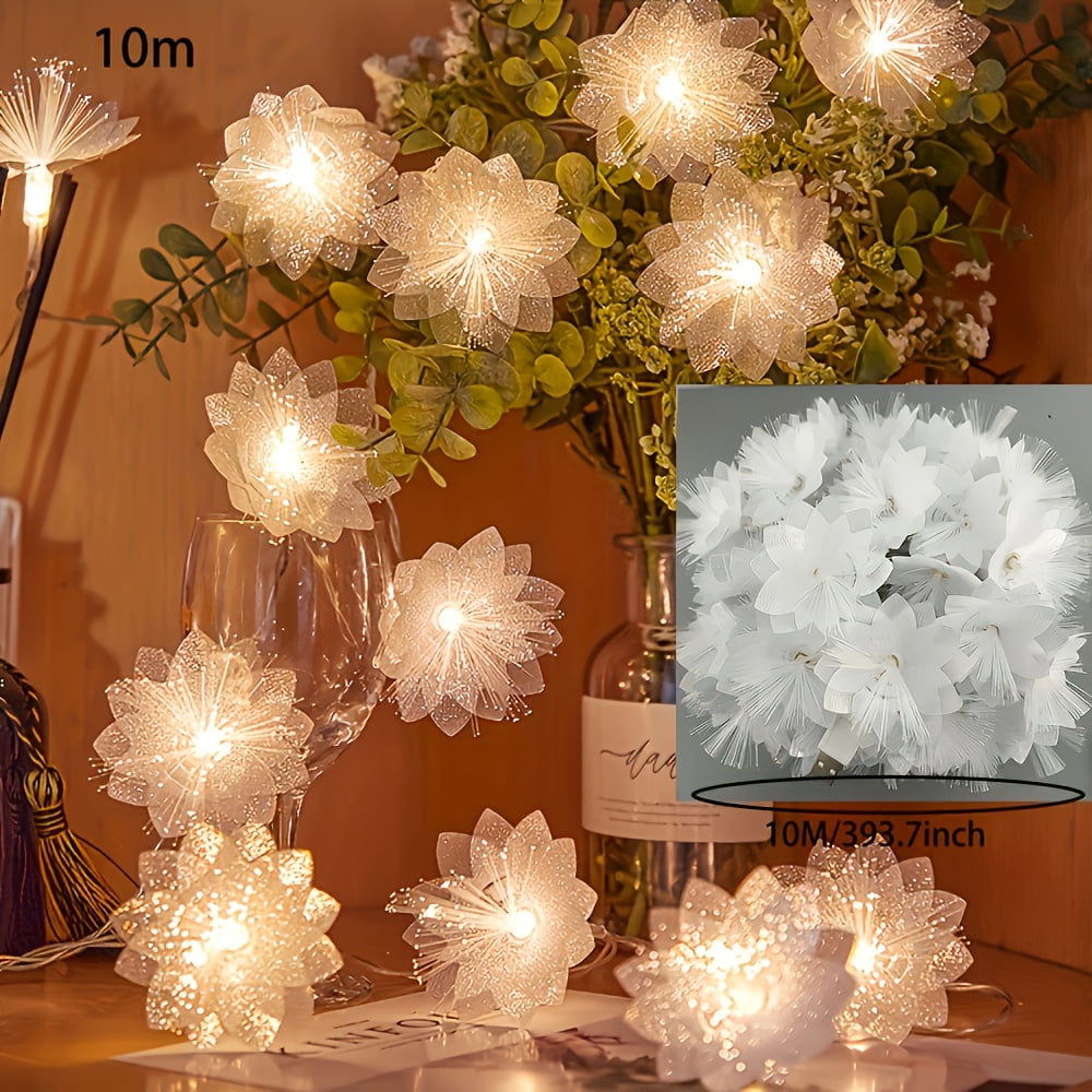 CHUANK USB Powered Flower Fairy Light  20 LED Fiber Flowers  Decorative Indoor Lighting for Weddings  Christmas  Parties  Rooms  Bedrooms - Double-layer Petal LED Light String
