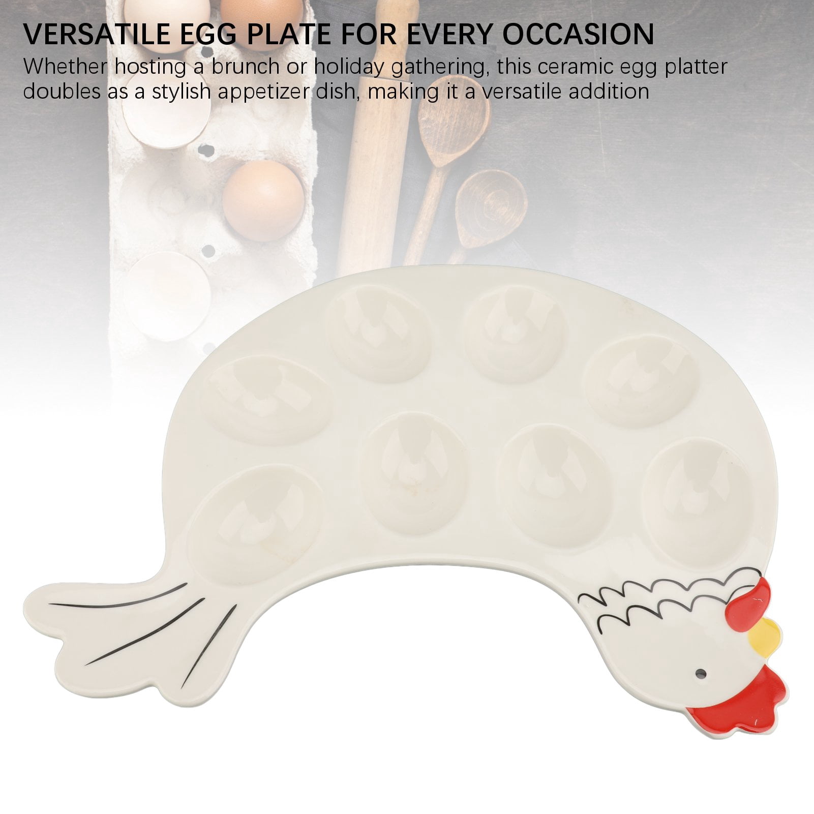 NFTIGB 8 Grid Ceramic Deviled Egg Platter Tray, Cute Chicken Shaped Serving Dish, Easter Egg Display Holder for Tableware, Home Decorative Platters (11.4 inches / 29.0 cm)
