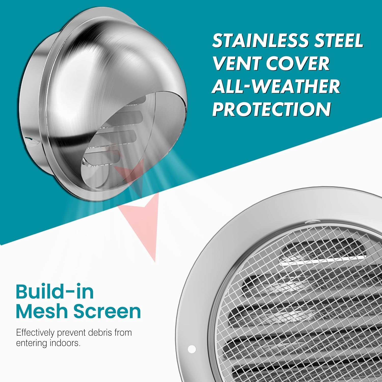 Hon&Guna 10" Wall Vent Cover Exhaust Vent with Mesh Stainless Steel Soft Vent Round Vent Cover for Outdoor Ventilation System 250mm Silver