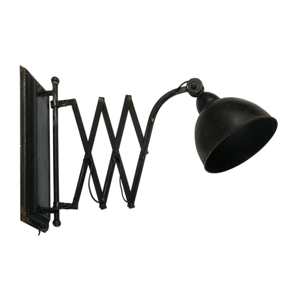 18 Inch Wall Mounted Lamp, Extendable Accordion Arm, Iron, Antique Black, Saltoro Sherpi