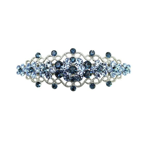 Faship Gorgeous Navy Blue Rhinestone Crystal Floral Hair Barrette