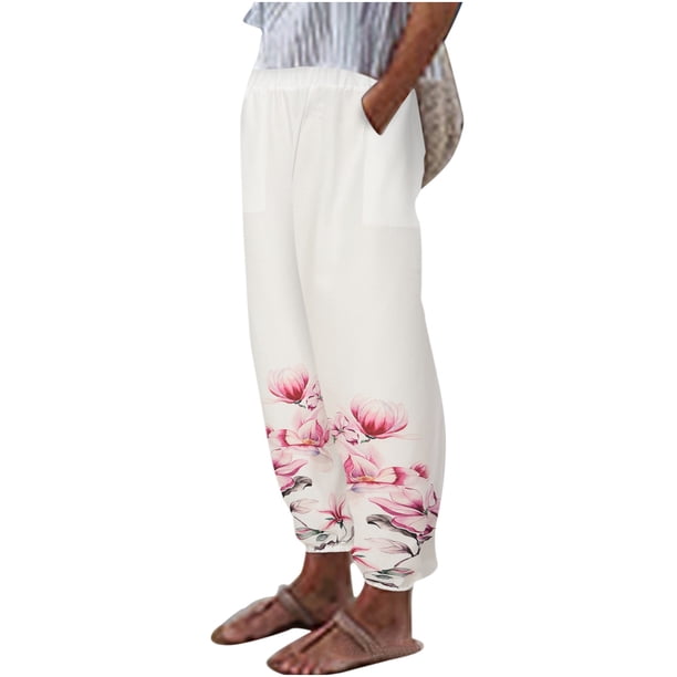 Pantalones de verano para mujer, informales, cómodos, con bolsillos sueltos, de color sólido Pompotops ulkah939159