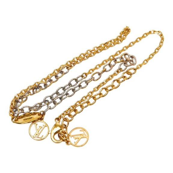 Pre-Owned Louis Vuitton Logo Mania Necklace M68074 Gold Silver Plated Metal Women's LOUIS...
