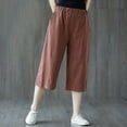 thumbnail image 2 of Baberdicy Solid Pants Women Solid Casual Pocket Wide Leg Pants Elastic Waist Loose Pants Cropped Trousers Wide Leg Pants Coffee, 2 of 5