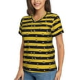 thumbnail image 2 of Fuzoiu Striped With Bees Print Women's Classic V-Neck T-Shirt, Short Sleeve V Neck Tees for Casual Everyday Wear,Casual Fit Tee,Summer Fashion Tops-Small, 2 of 5