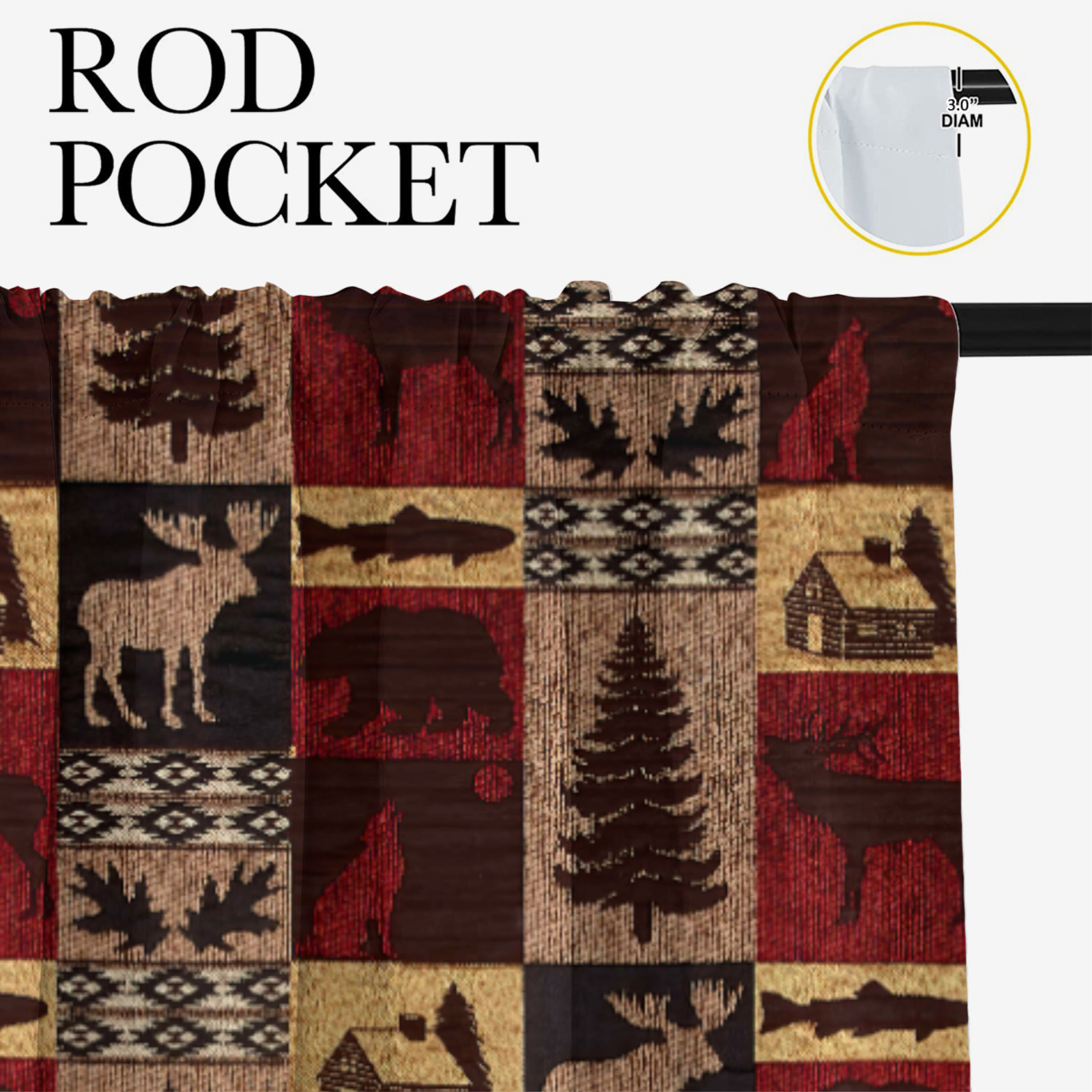 Rustic Cabin Blackout Curtains for Bedroom,Vintage Farmhouse Theme Curtains Moose Bear Elk Tree Plaid Room Darkening Window Curtains Rod Pocket Decor Window Drapes, 84x84 Inch