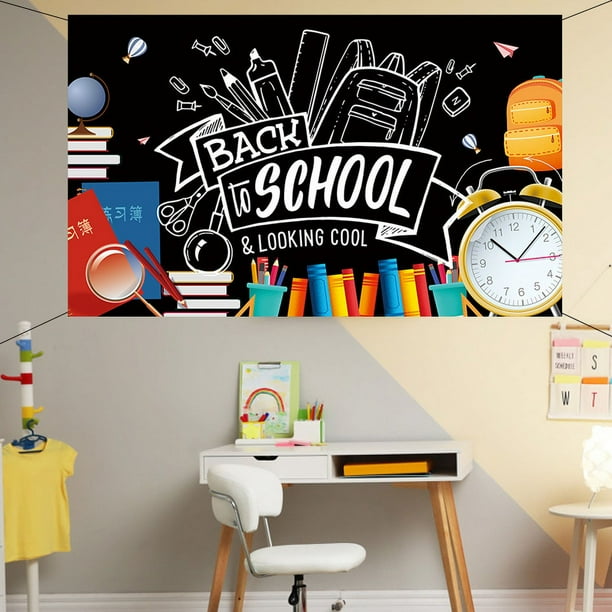 Pancarta de bienvenida a la escuela, 71 x 43 pulgadas, pancarta de fondo para el primer día de clases, suministros de decoración para fiestas escolares, decoración de aula para el hogar escolar, decoraciones de fiestas de temporada escolar Rojo Verde