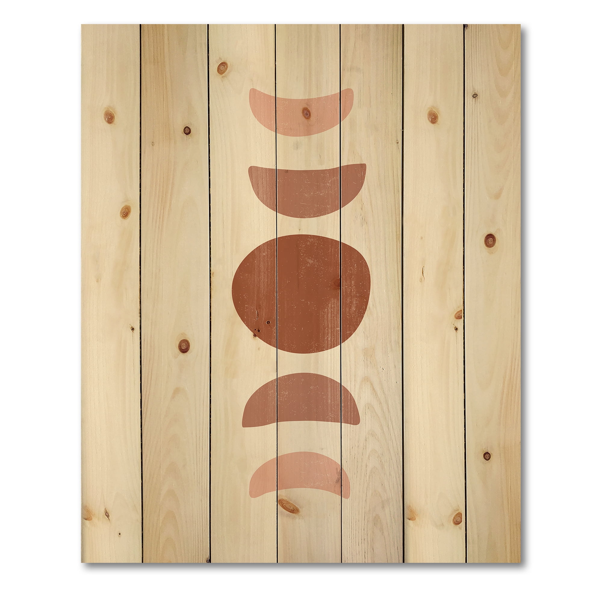 Designart 'Minimal Moon Phases On White' Modern Print on Natural Pine Wood