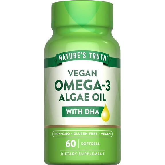 Vegan Omega 3 Supplement | 60 Count | Non-GMO & Gluten Free Algae Oil Formula | with DHA | by Nature's Truth