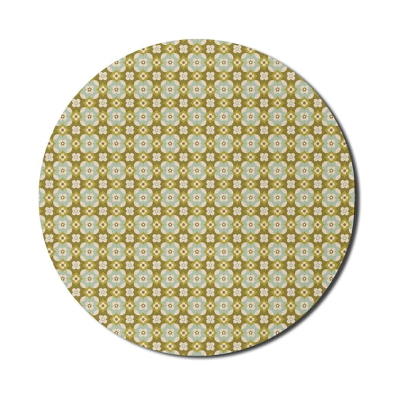 Bohemian Mouse Pad for Computers, Graphic Florals with Blending Intersecting Petals Repetitive Style, Round Non-Slip Thick Rubber Modern Mousepad, 8" Round, Khaki Seafoam Eggshell, by Ambesonne