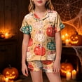 thumbnail image 2 of Enyan Halloween Pajamas Girls 2 Piece Pumpkin Ghost Sleepwear Short Sleeve Jammies for Kids Button-Down Nightwear Kids Pajamas Girls(10-11 Years), 2 of 5