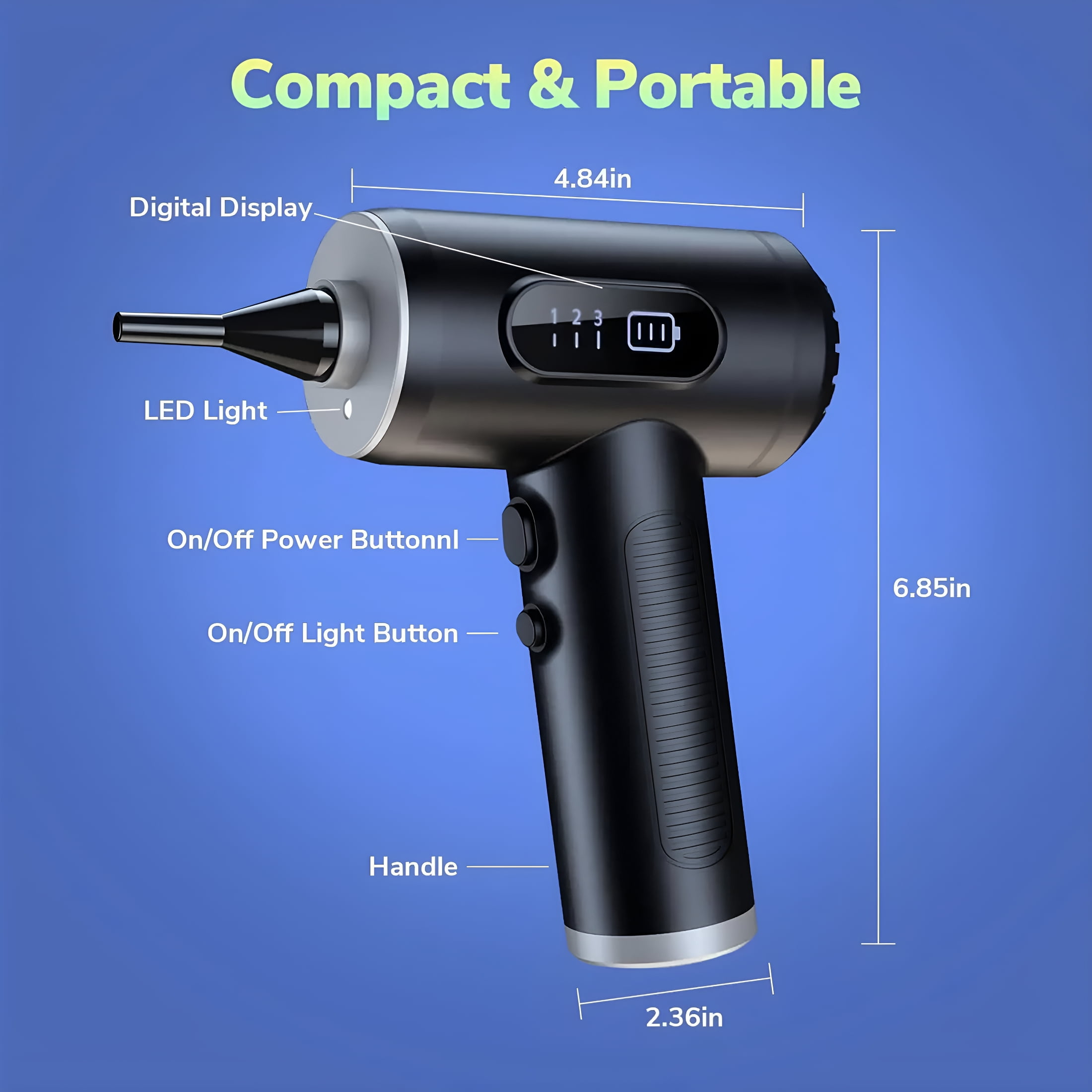 CURYMAY Electric Air Duster-Vacuum,50000 Rpm Handheld Car Vacuum/Air Blower&Pump,3 Gear Adjustable Electric Air Duster/Car Vacuum Cleaner,Keyboard Duster with Led Light