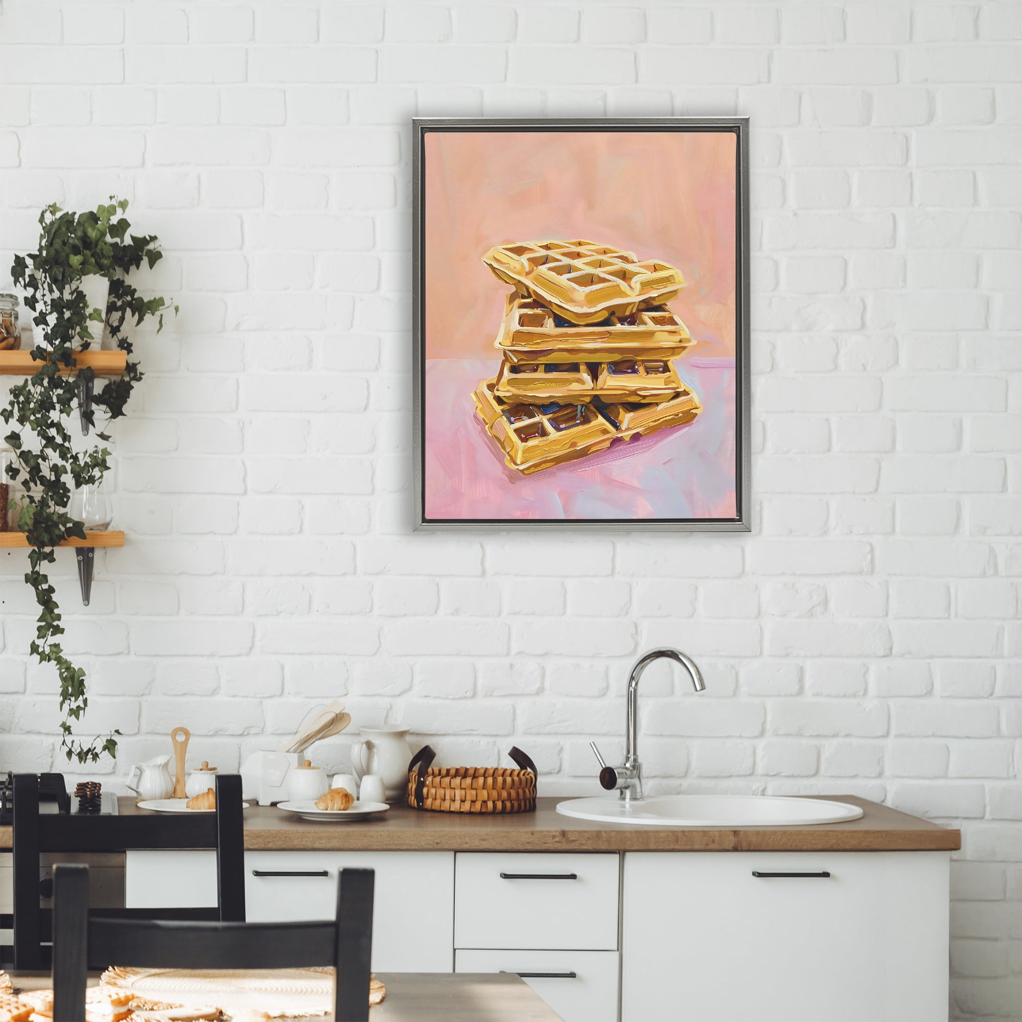 Stupell Industries Stack of Fluffy Waffles Gray Framed Floater Canvas Wall Art, design by The Prints Vibe