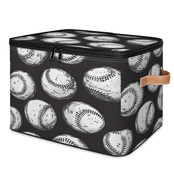 CURLYOOT Baseball Storage Bin with Zipper Lid, Fabric Decorative Lidded Storage Baskets Boxes, Foldable Organizer Container Basket for Bedroom Closet Shelf