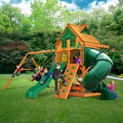 Gorilla Playsets Mountaineer Treehouse Wooden Swing Set with Tube Slide, Rope Ladder, and Sandbox