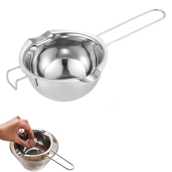304 Stainless Steel Double-Layer Melting Pot with Heat-Insulated Ergonomic Handle, Dual-Pour Spouts & Stable Flat Base – Ideal for Chocolate, Butter, Cheese, Wax, Soap Melting – 400ML Capacity,