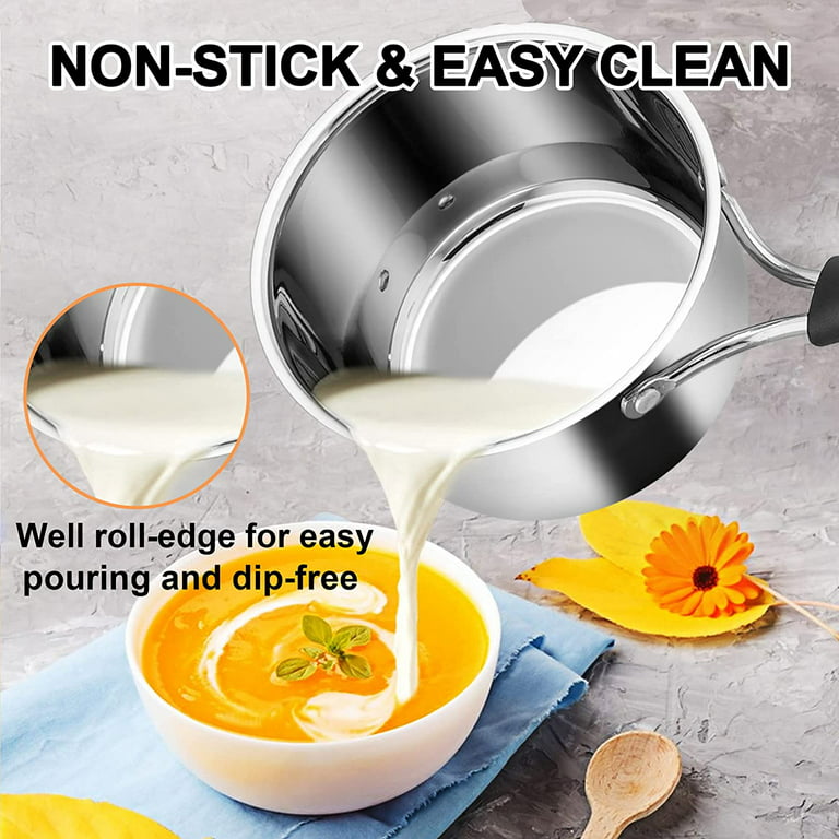 Walchoice 2qt and 1qt Saucepan Set, Stainless Steel Soup Pot with Lid for Home