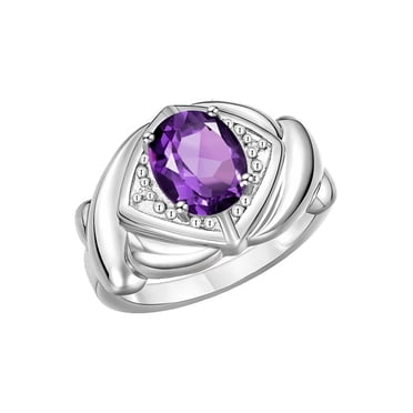 RYLOS Rings for Women 14K White Gold Ring XOXO Hugs & Kisses 9X7MM Gemstone & Diamond Ring February Amethyst Jewelry for Women Size 5