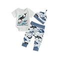 thumbnail image 2 of Aojekbee Baby Boy Summer Outfit Letter Sea Animal Print Short Sleeves Romper and Elastic Pants Beanies Hat Set 3 Piece Clothes, 2 of 10