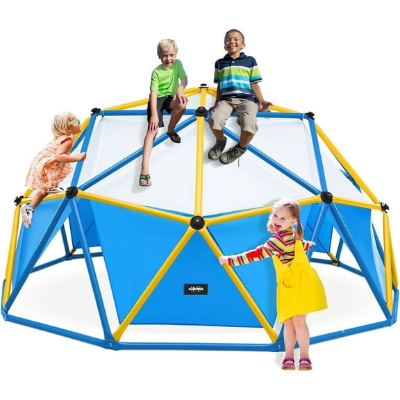 Zupapa 10FT Dome Climber with Canopy, Upgraded Outdoor Geometric Dome Climber with 1000LBS Weight Capability, Suitable for 1-6 Kids, Blue & Yellow