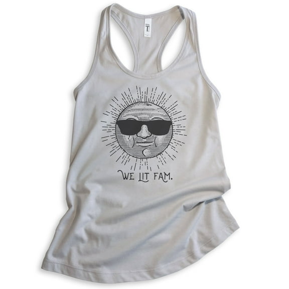 We Lit Fam Tank Top, Ladies Racerback Tank Top, Sun Tank, Sunshine Tank, Fam Tank, Silver Gray, Medium