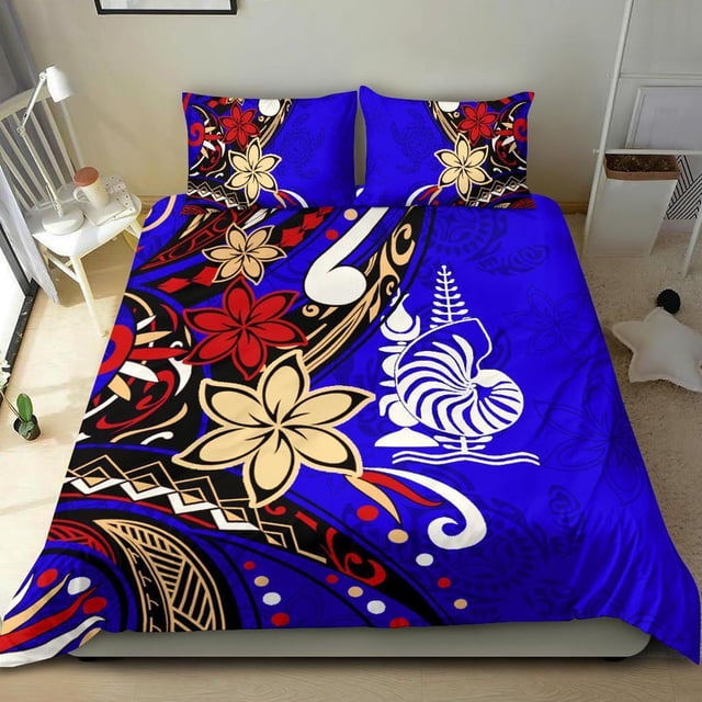 Juego de cama Nueva Caledonia - Flor tribal con tortugas especial color azul