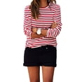 thumbnail image 3 of SUNSIOM Femmes Rouge Blanc Rayé Hauts Décontractés Manches Longues Col Rond Chemise Ample, 3 of 7