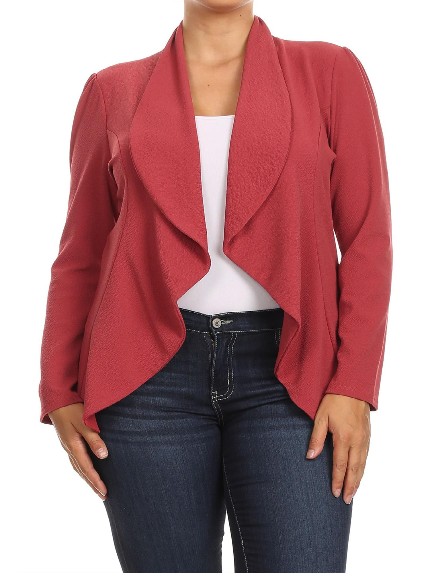 Women's Plus Size Casual Long Sleeve Open Front Jacket Blazer Made in USA