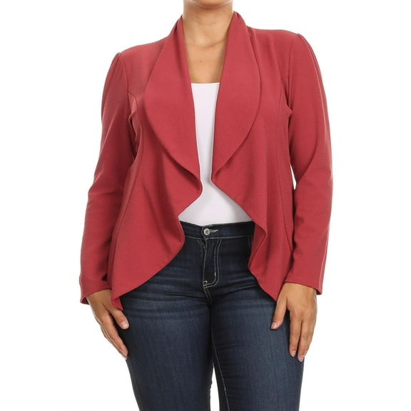 Women's Plus Size Casual Long Sleeve Open Front Jacket Blazer Made in USA