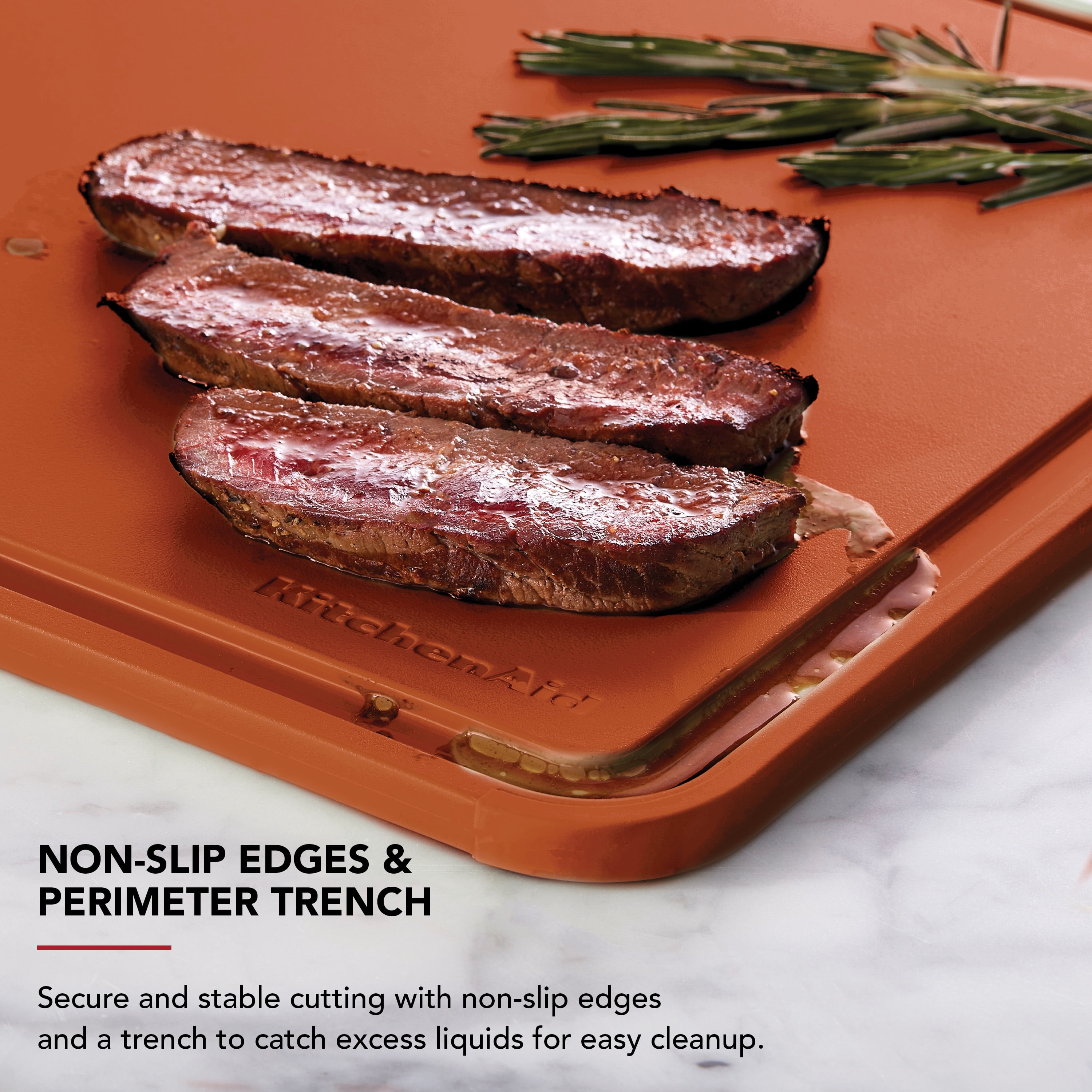 KitchenAid Classic Plastic Cutting Board with Trench, Non-Slip Edges, Dishwasher Safe, 12x18, Scorched Orange