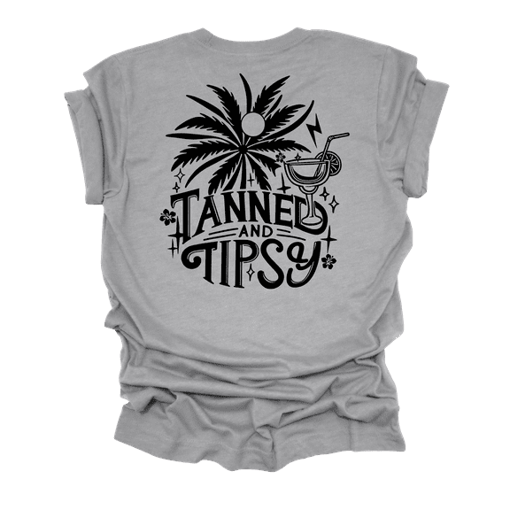 Trenz Shirt Company Womens Cute Black Print Tanned & Tipsy Short Sleeve T-Shirt-Athletic Grey-X-Large