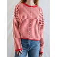thumbnail image 4 of Suéter Tipo Cárdigan Informal de Cuello Redondo para Mujer, con Frente Abierto, Mangas Largas Onduladas, Tejido Corto Rojo XL, 4 of 8
