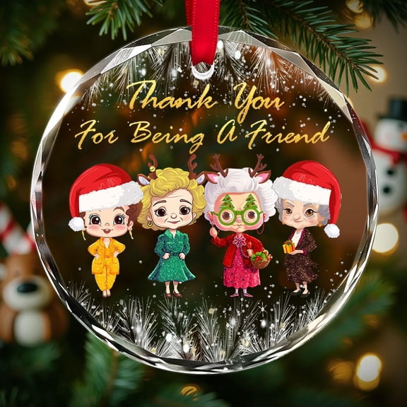 Christmas Golden Girls Glass Ornament, Bestie Glass Round Ornament, Friend Xmas Home Decor, Hanging Xmas Tree Decor, Gift For Fans