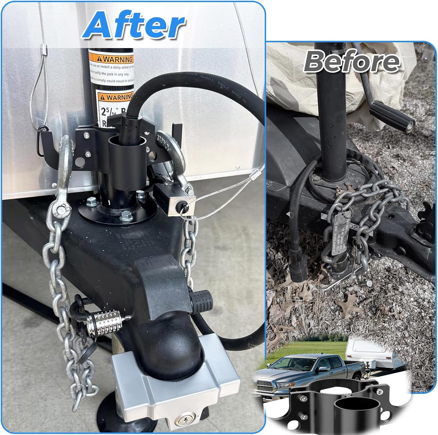 Trailer Towing Chain Organizer, Aluminum 7 Way Plug Holder Heavy Duty RV Accessories Cover Kit Outside Camper Tongue Jacks Travel Side Hooks Cable Harness , Heavy-Duty Trailer Chain Holder