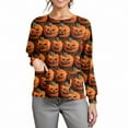 thumbnail image 3 of MLQIDK Halloween Scrub Jackets for Women Lightweight Pumpkin Ghost Bat Print Snap Front Long Sleeve Warm up Scrubs Sets Plus Size Nurses Working Uniforms Orange L, 3 of 5