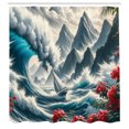 thumbnail image 2 of Ambesonne Nautical Shower Curtain, Boat and Crashing Waves, 69"Wx84"L, Cadet Blue and Dark Pink, 2 of 4
