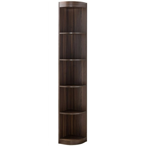 Furniture of America Maleena Wood 5-Shelf Corner Bookcase in Dark Walnut