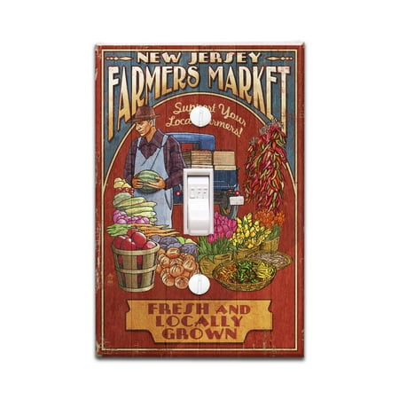 New Jersey - Farmers Market - Vintage Sign - Lantern Press Artwork (Light Switchplate