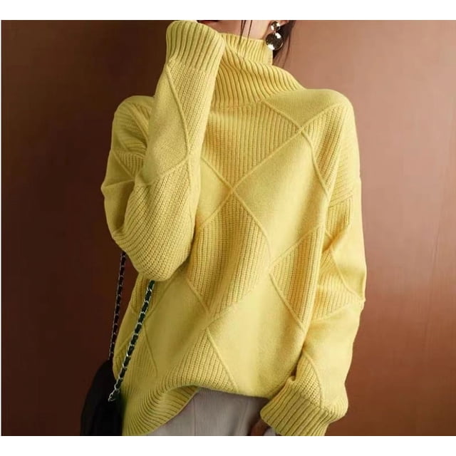 Suéter de rombos tridimensionales de cuello alto de estilo occidental de estación europea para mujer, suéter de nicho casual de diseño de otoño e invierno