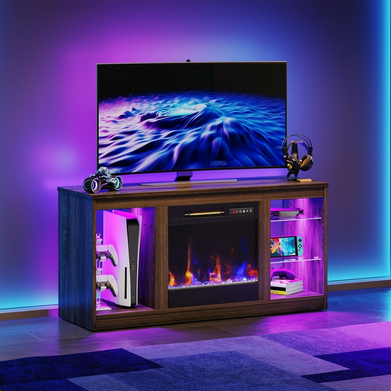 Bestier Modern Electric Fireplace TV Stand for TVs up to 55", with LED and glass shelves, Black Marble