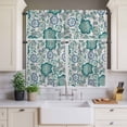 thumbnail image 4 of 3 Piece Kitchen Curtains and Valances Set Teal Paisley Pattern Cafe Curtains 24 Inch Length Boho Ethnic Floral Traditional Valance & Tier Curtain for Living Room Bedroom Window 54"x18"+27"x24"*2, 4 of 6