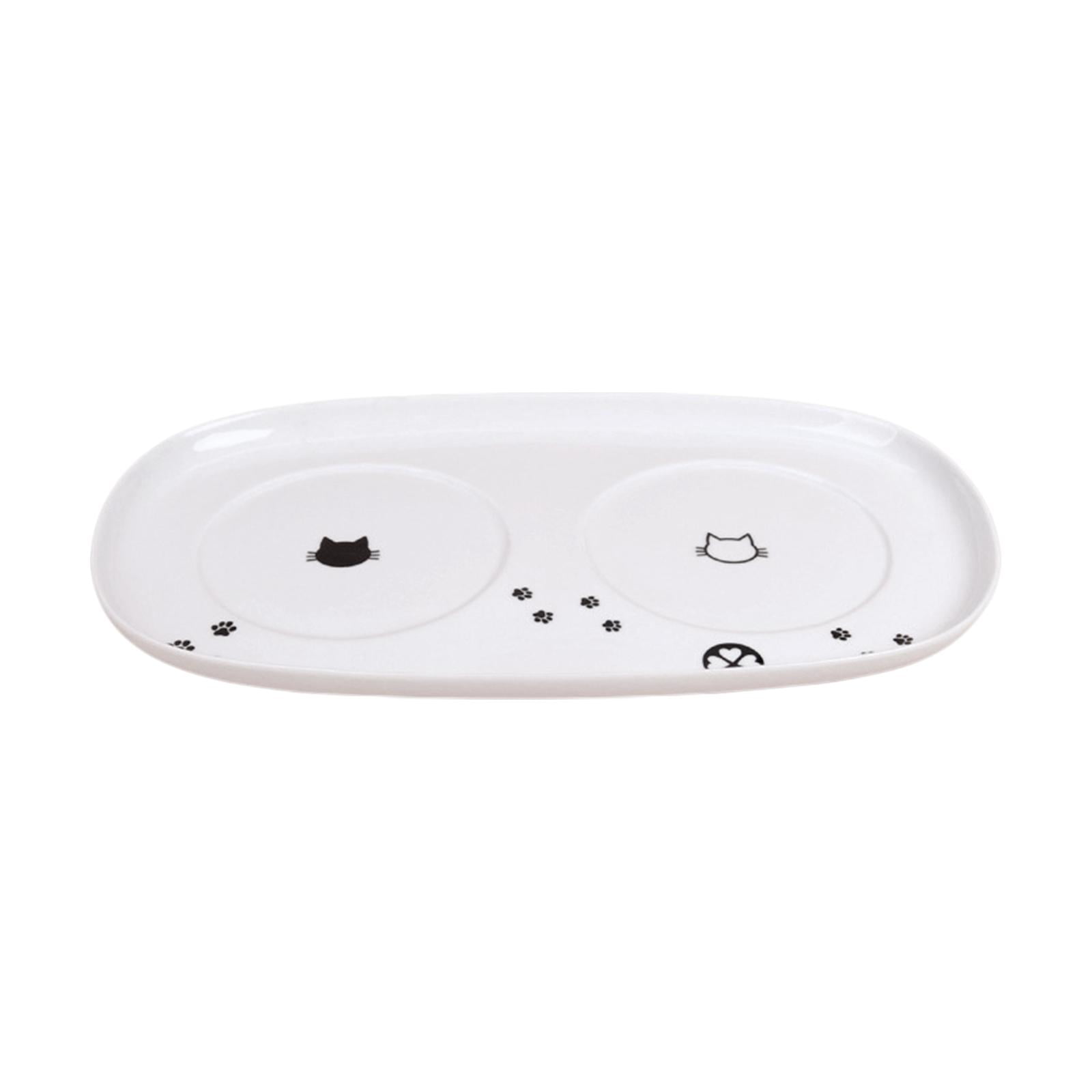 Elevated Ceramic Kitten Feeding Tray Water Bowl Tray Feeding Drinking Elevated Cat Food Bowl Platter Puppy Kitten Accessories